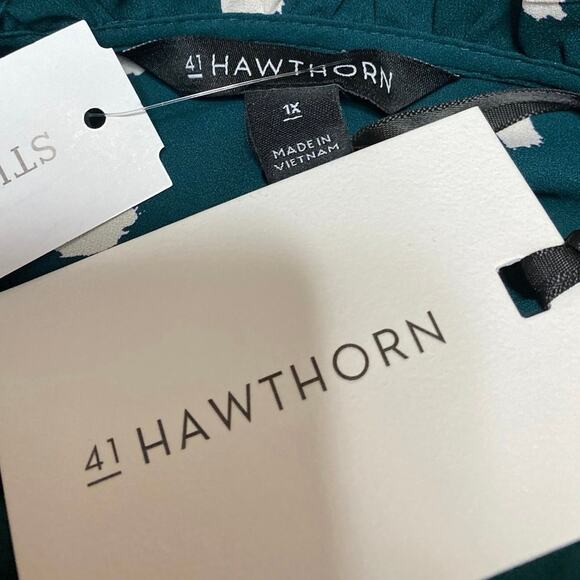 NEW 41 Hawthorn Green White Polka Dots Ruffle Short Sleeve Blouse Top Size 1X - Picture 3 of 4